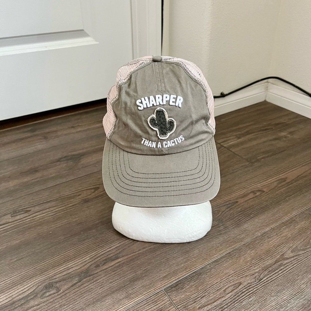 Gray and Pink Trucker Hat with Cactus Design